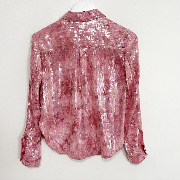 BOGO! Anthroppologie Pilcro Sequined Button Front Blouse Pink XS Petite - Picture 7 of 12